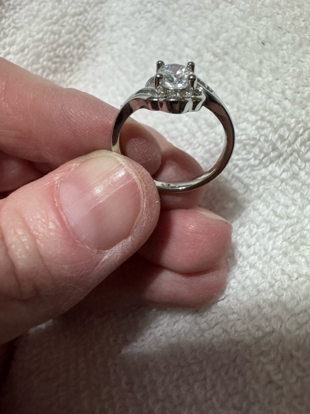 Silver tone Solitaire Ring with Clear Stone - Silver